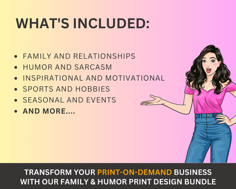 300 Family & Humor Print Design Bundle for POD with MRR & PLR