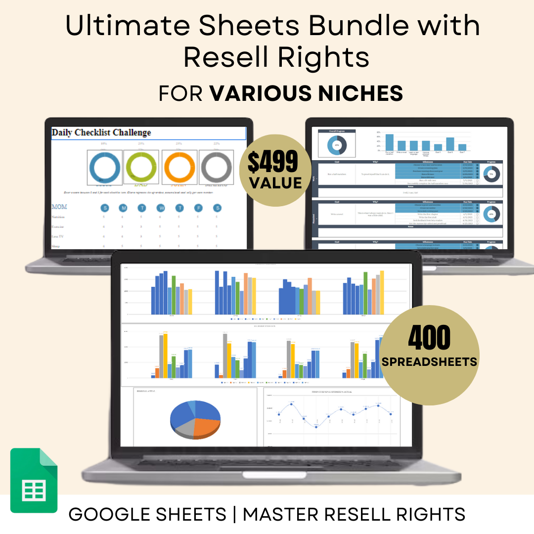 Ultimate Sheets Toolkit: 400 PLR Spreadsheets Bundle with Resell Rights