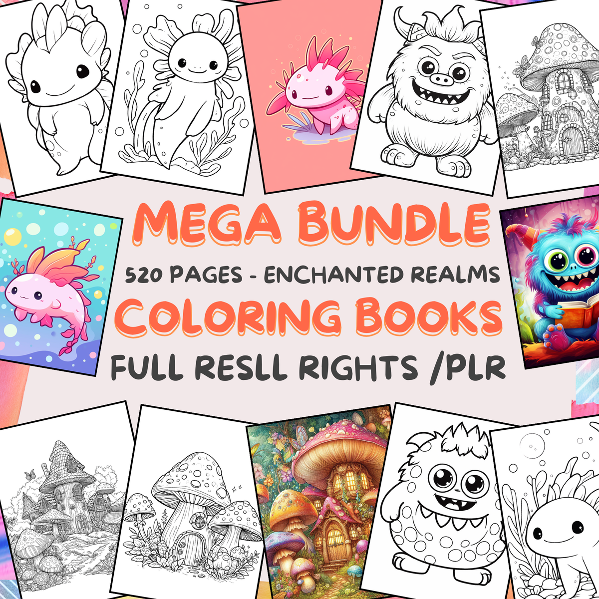 Enchanted Realms Coloring Set: 520-Page Resell Bundle