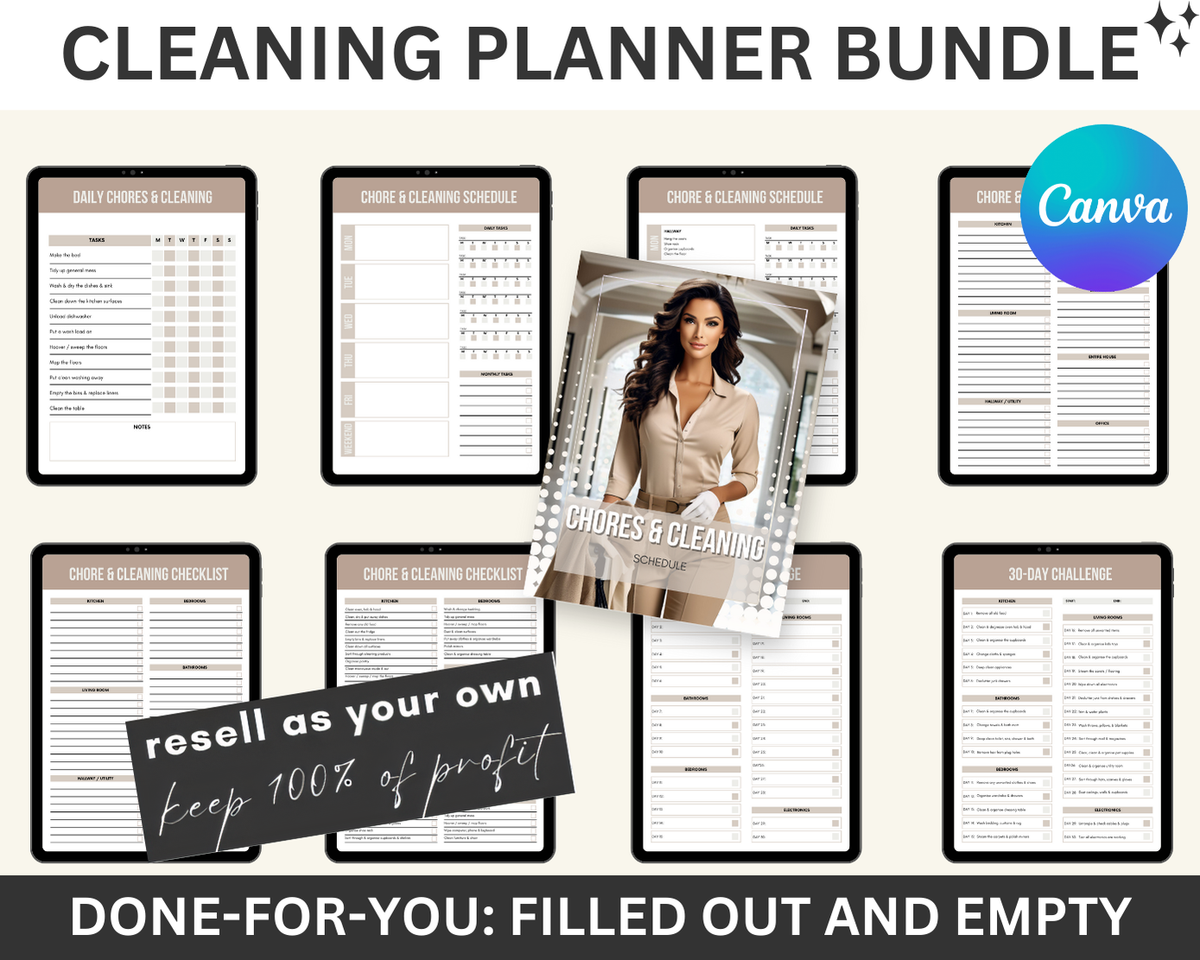 Editable Canva Template Cleaning Bundle – MRR & PLR Included 🌟