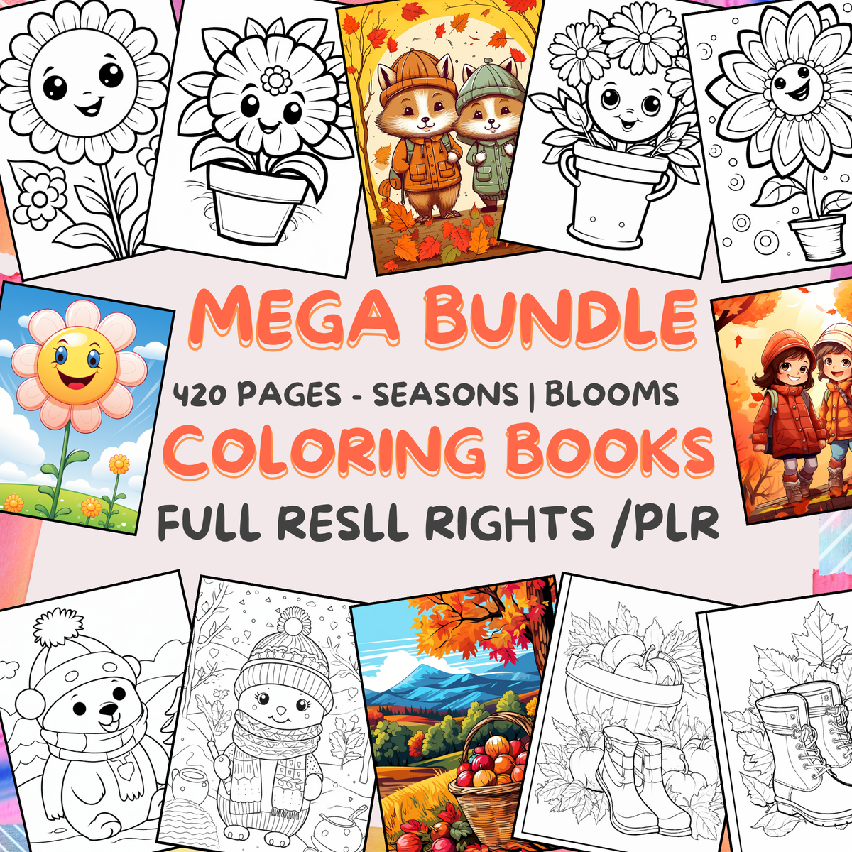 Seasons & Blooms Coloring Collection: 420-Page Resell Bundle