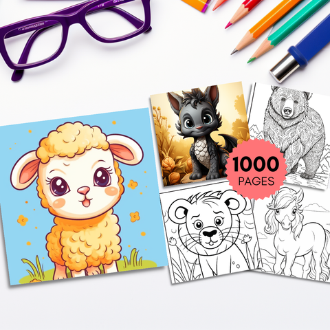 1000-Page Animal Coloring Mega Bundle