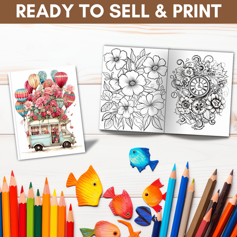 Floral Coloring Pages Bundle with MRR & PLR