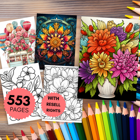 Floral Coloring Pages Bundle with MRR & PLR
