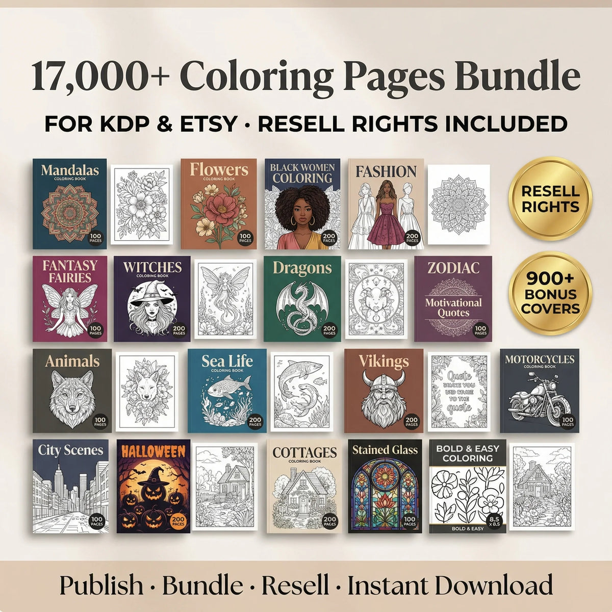 17,000+ Coloring Pages Bundle for KDP & Etsy With Resell Rights