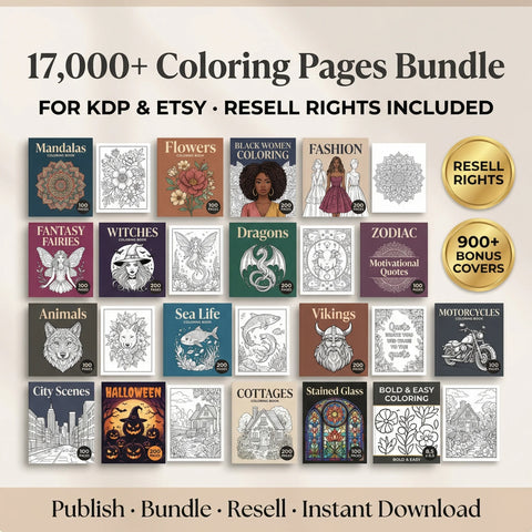 17,000+ Coloring Pages Bundle for KDP & Etsy With Resell Rights