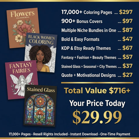 17,000+ Coloring Pages Bundle for KDP & Etsy With Resell Rights