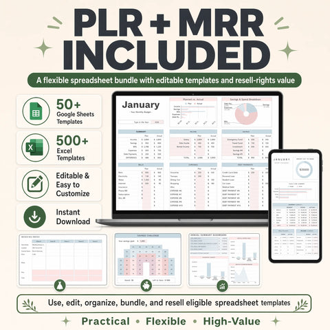 Spreadsheet Mega Bundle | 50 Google Sheets Trackers & Planners + 500+ Excel Templates