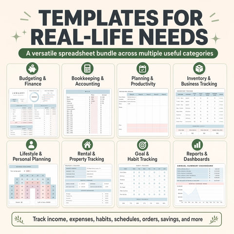 Spreadsheet Mega Bundle | 50 Google Sheets Trackers & Planners + 500+ Excel Templates