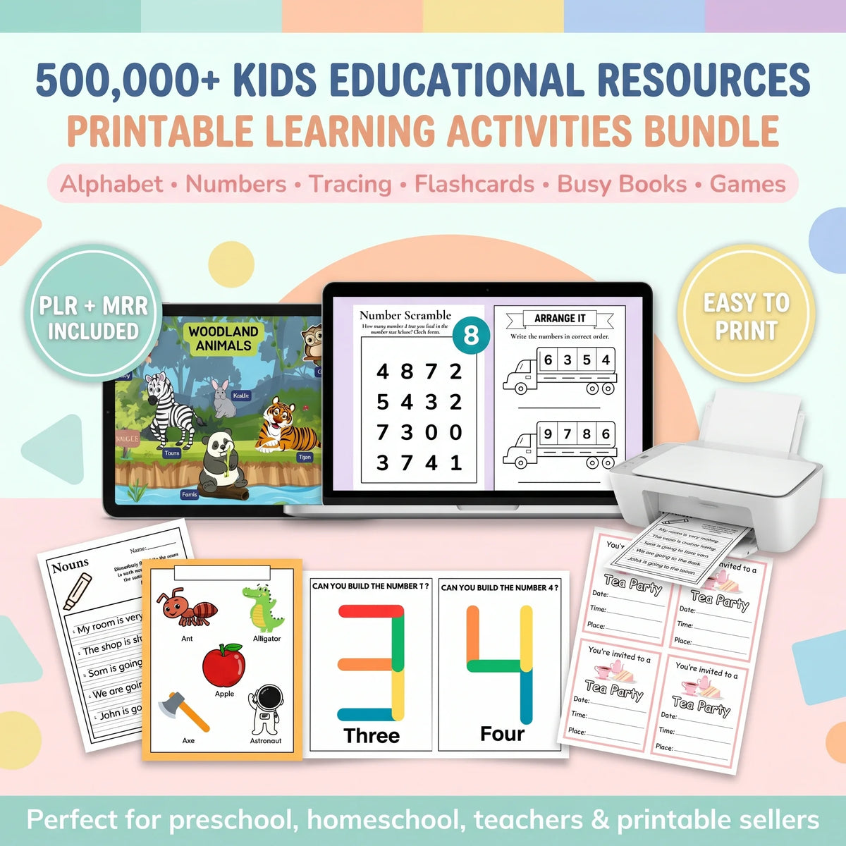 500,000+ Kids Educational Printables Mega Bundle with PLR + MRR Rights