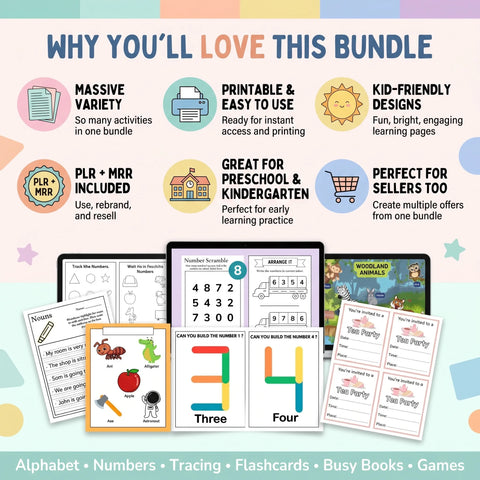 500,000+ Kids Educational Printables Mega Bundle with PLR + MRR Rights